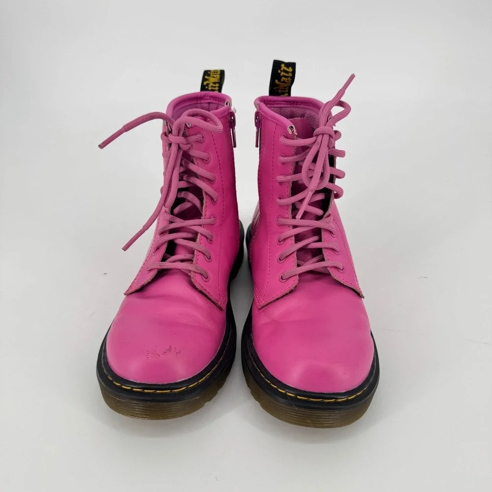 Dr. Martens Kids 1460 Delaney Hot Pink Leather Lace Up Zip Boots 25634 Size 3 US